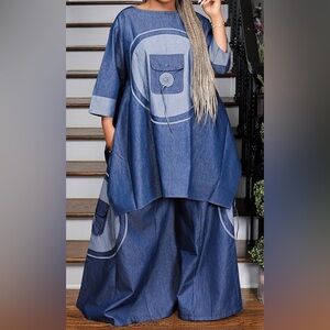 Advance Apparels Blue Patchwork Denim Tunic Set
